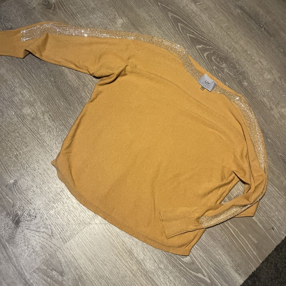 Liv Milano Mustard Yellow Embellished Pullover Dolman Sleeve Sweater Size M